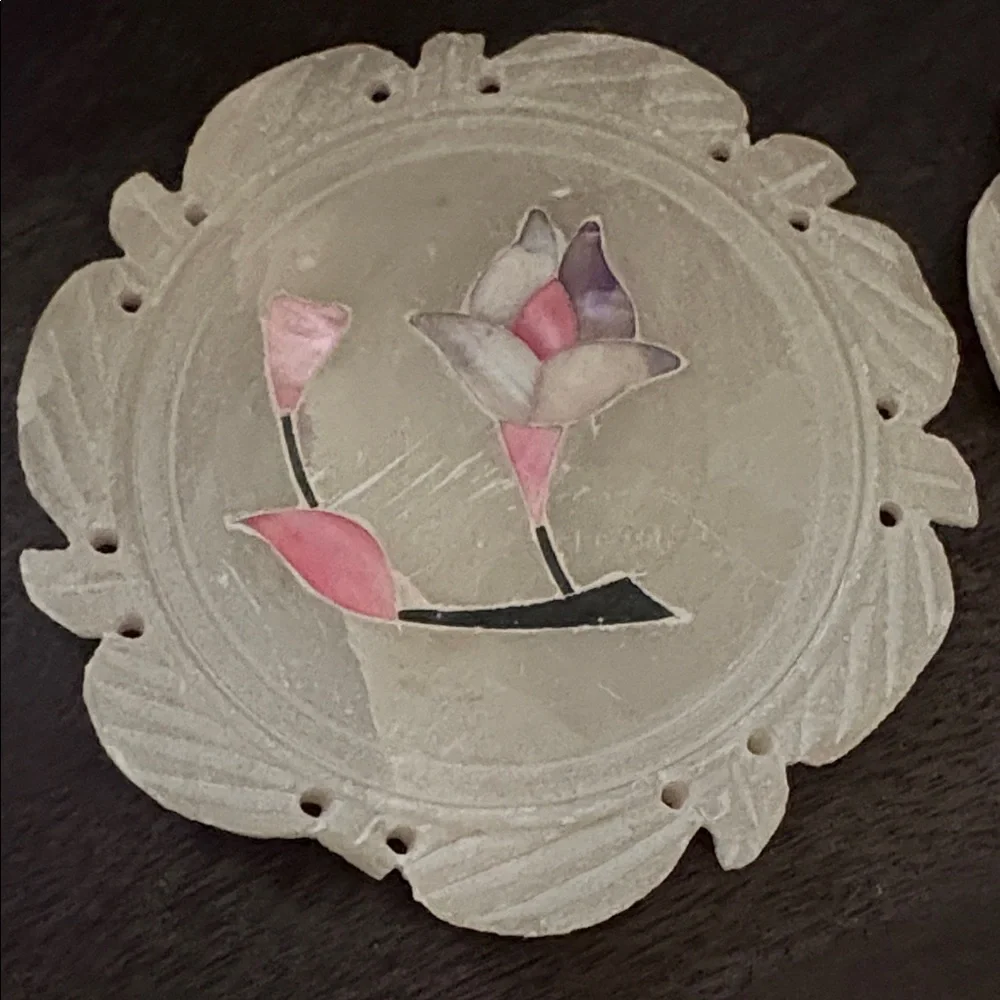 Floral Inlay Coasters Set of 4